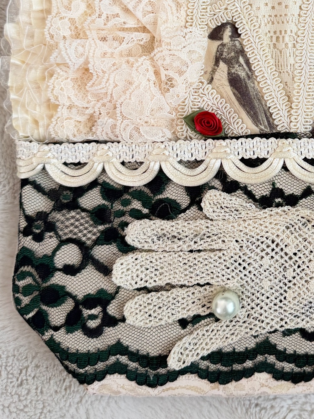 Vintage Y2K Victorian Lace Tote Purse Crochet Glove Roses Cottagecore Boutique - Picture 13 of 14
